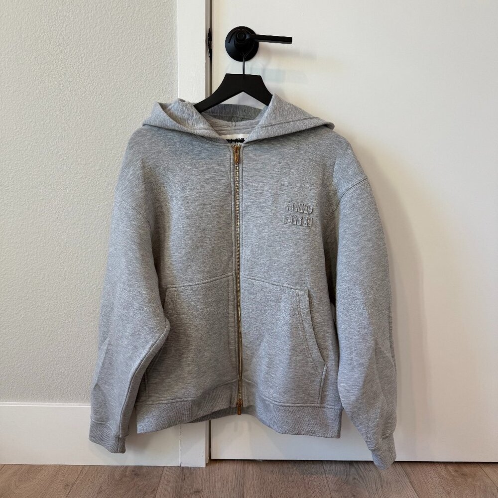 Miu Miu Gray Jersey Zip-Up Sweatshirt sweatshirt (comes with small stains)